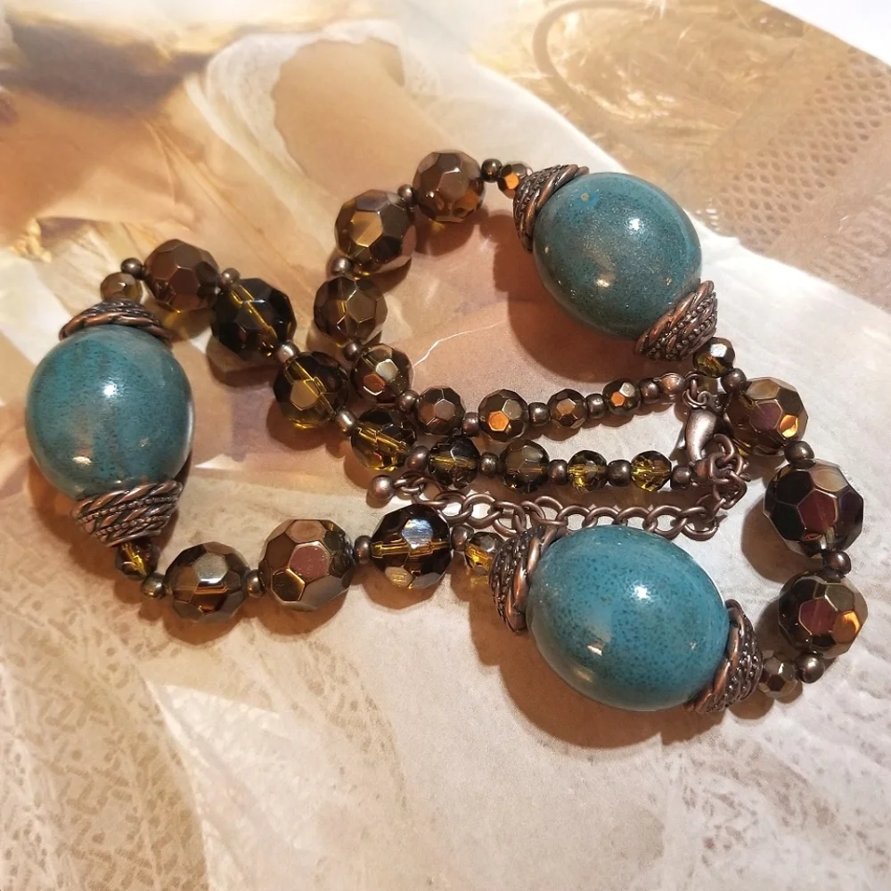 NEW Premier Designs Copper Crystals Ceramic Beads Necklace - Picture 3 of 7